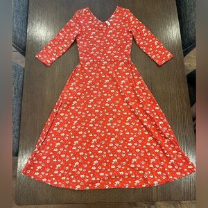 Pact Red Floral Midi Dress with White Flower Print